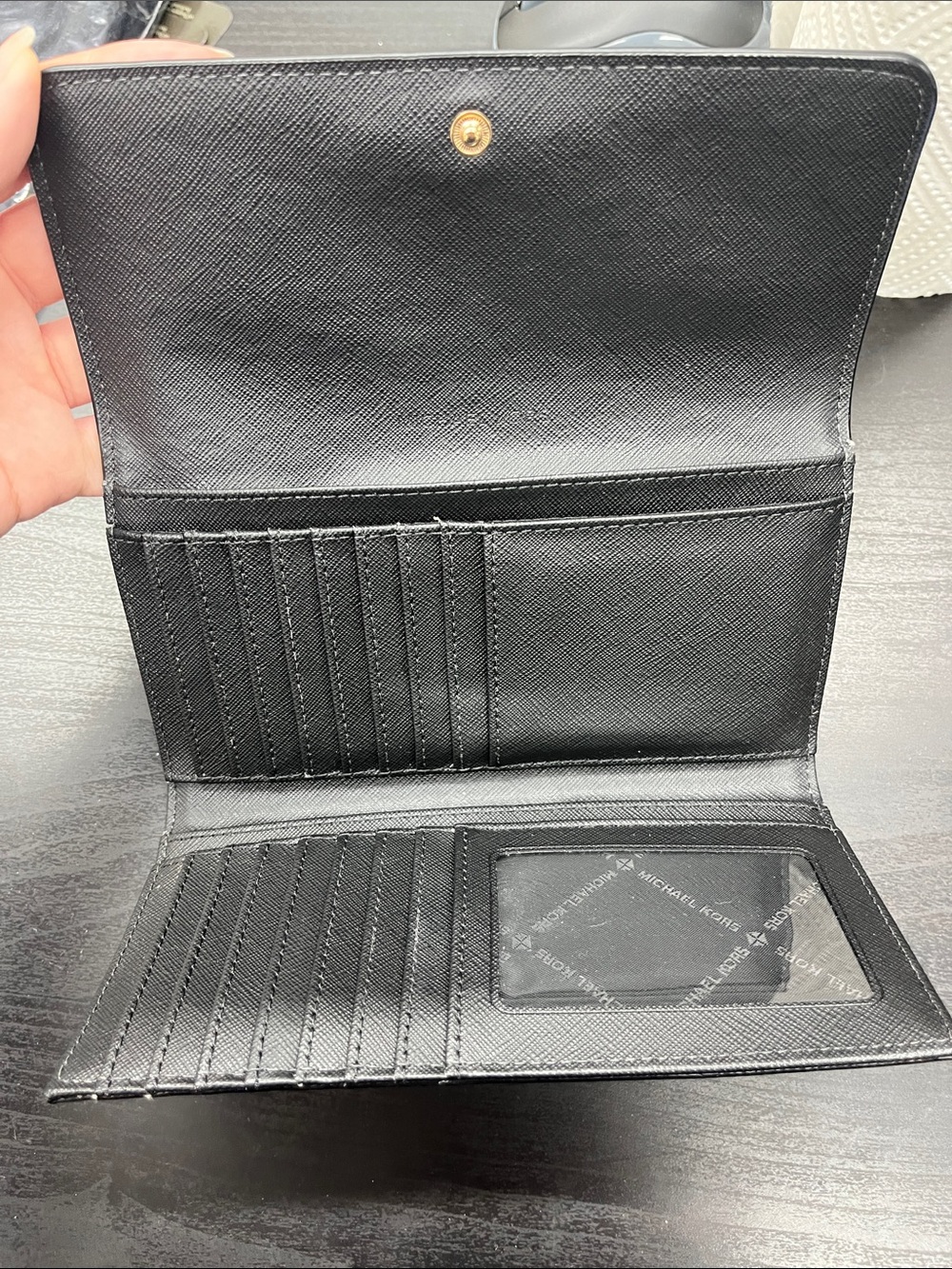 Michael Kors Black Leather Continental Wallet with Gold Logo - Picture 3 of 3